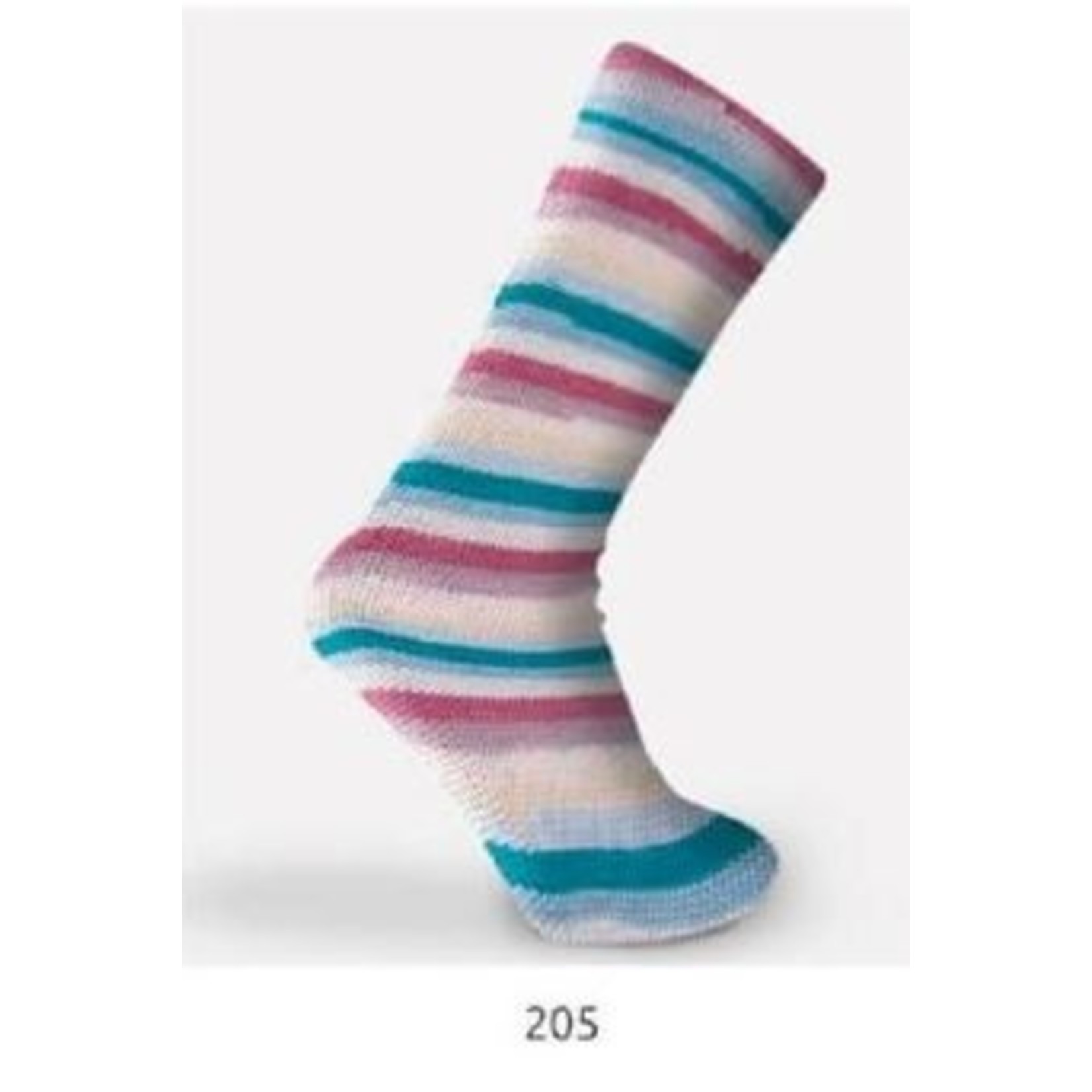 Katia Aava Socks 205 Groenblauw-Lila-Kauwgomroze-Lichtgrijs