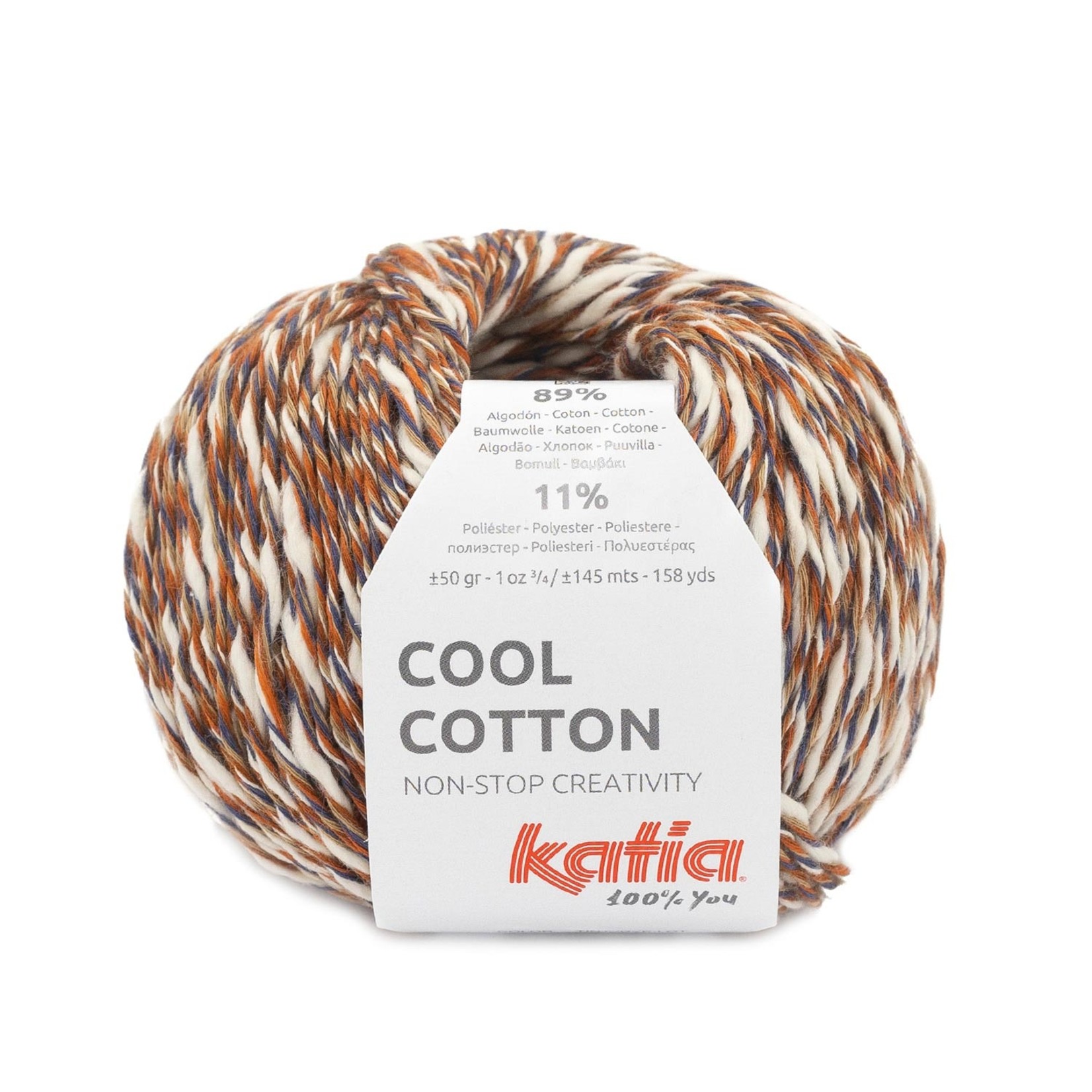 Katia Cool Cotton 82 Donkeroranje-Beige-Blauw