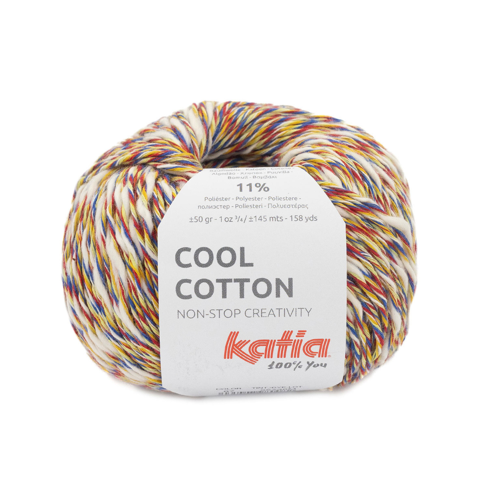 Katia Cool Cotton 87 Blauw-Geel-Rood