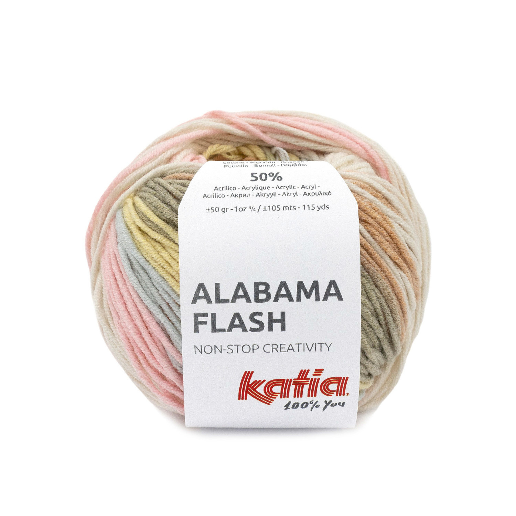 Katia Alabama Flash 103 Ecru-Camel-Lichtblauw-Lichtgroen-Lichtoranje