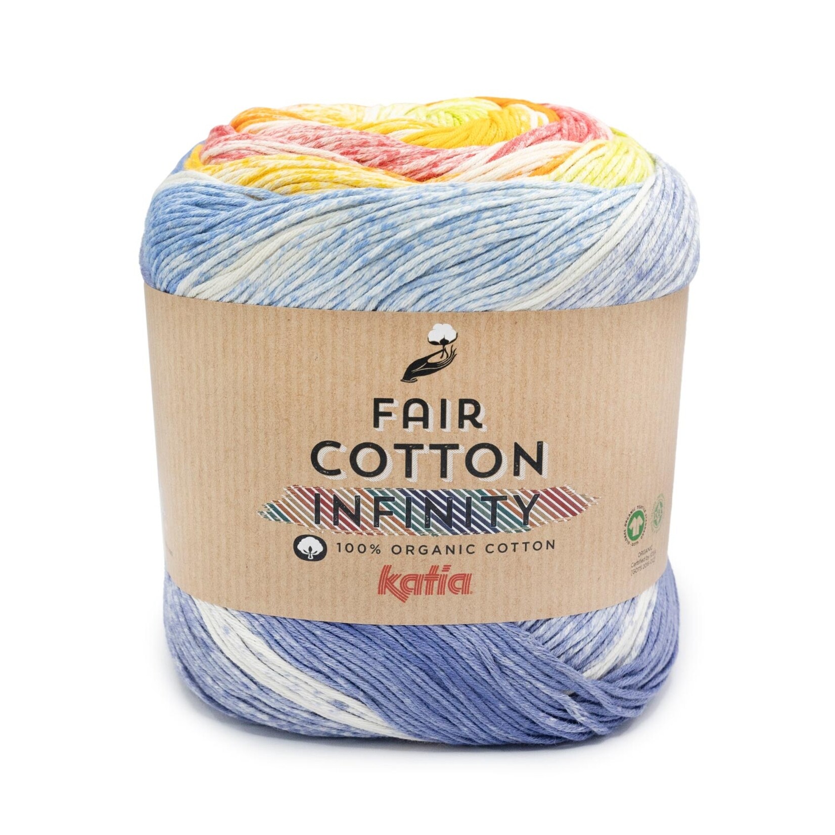Katia Fair Cotton Infinity 102 Blauw-Pistache-Geel-Oranje