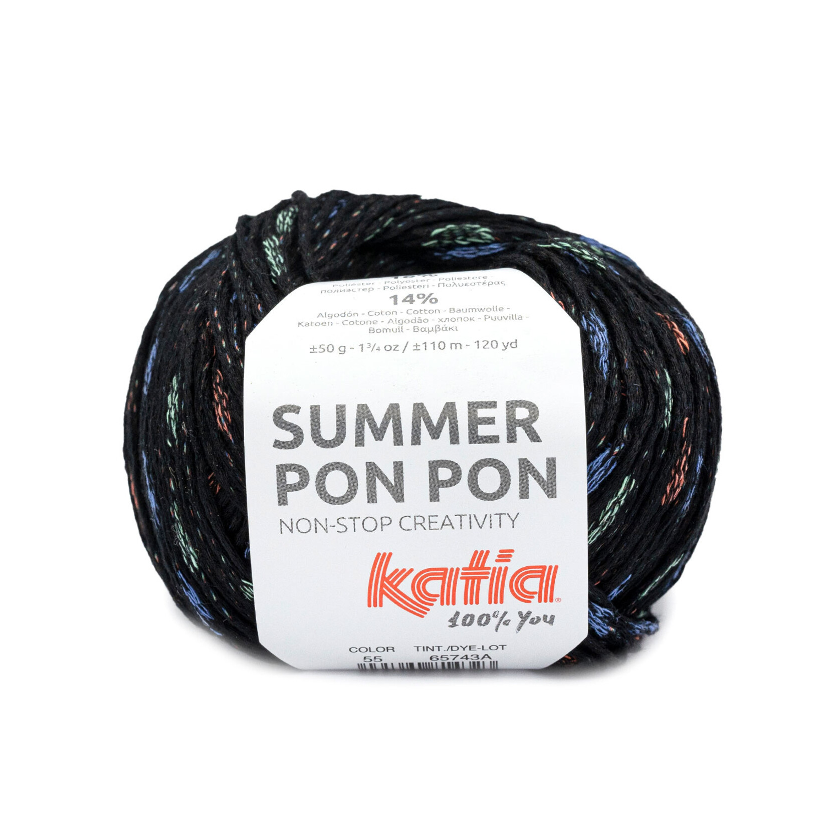 Katia Summer Pon Pon 55 Zwart-Mintgroen-Koraal