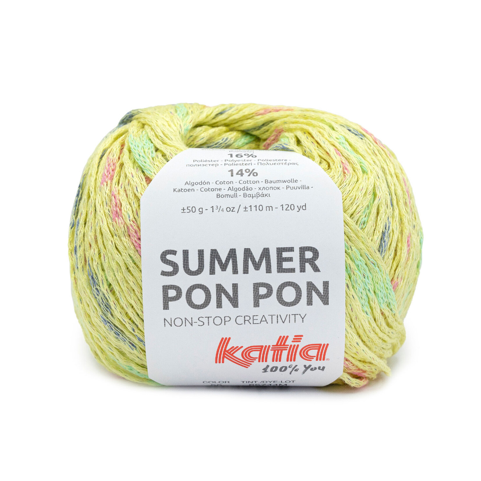 Katia Summer Pon Pon 56 Lichtgeel-Mintgroen-Fuchsia-Blauw