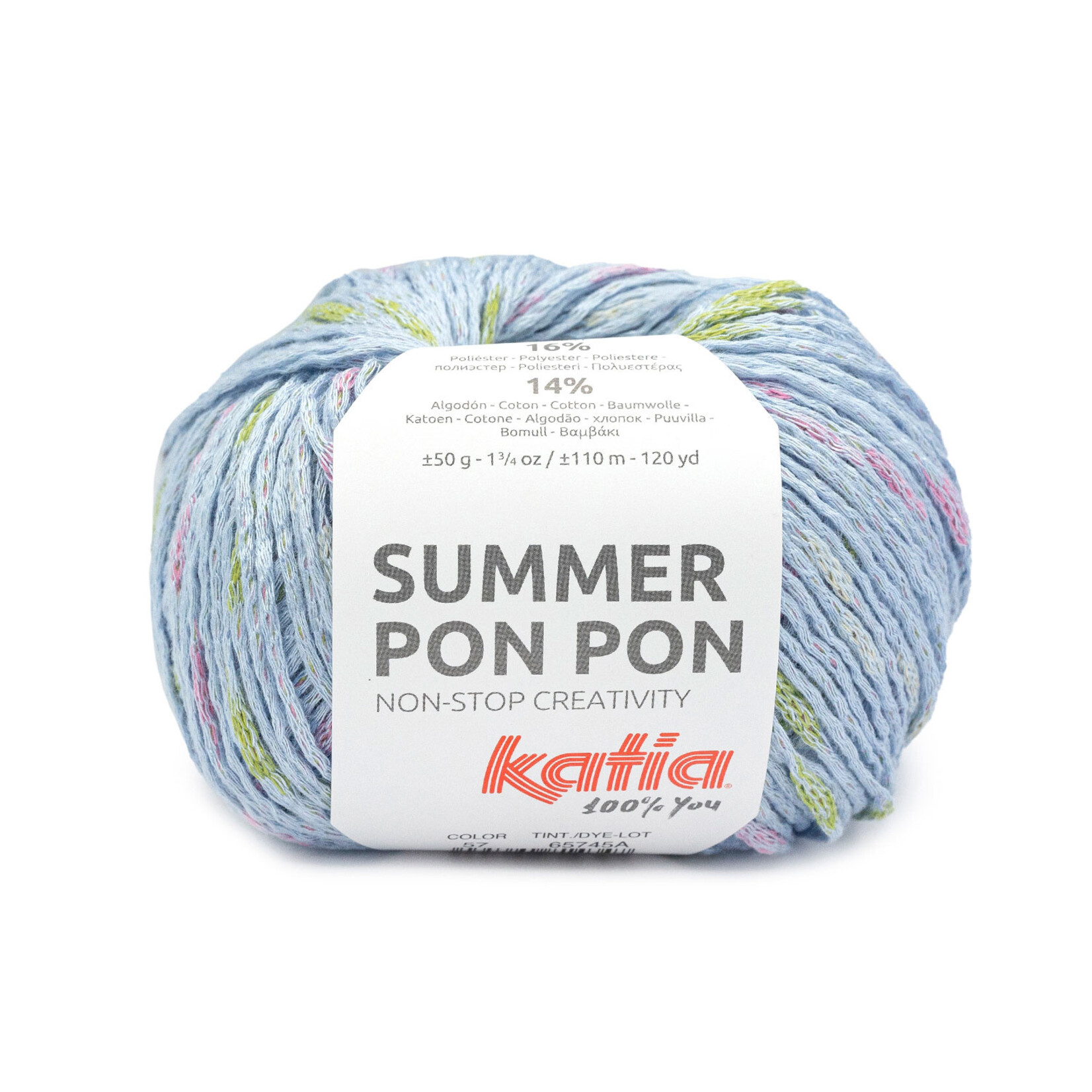 Katia Summer Pon Pon 57 Blauw-Kaki-Roze