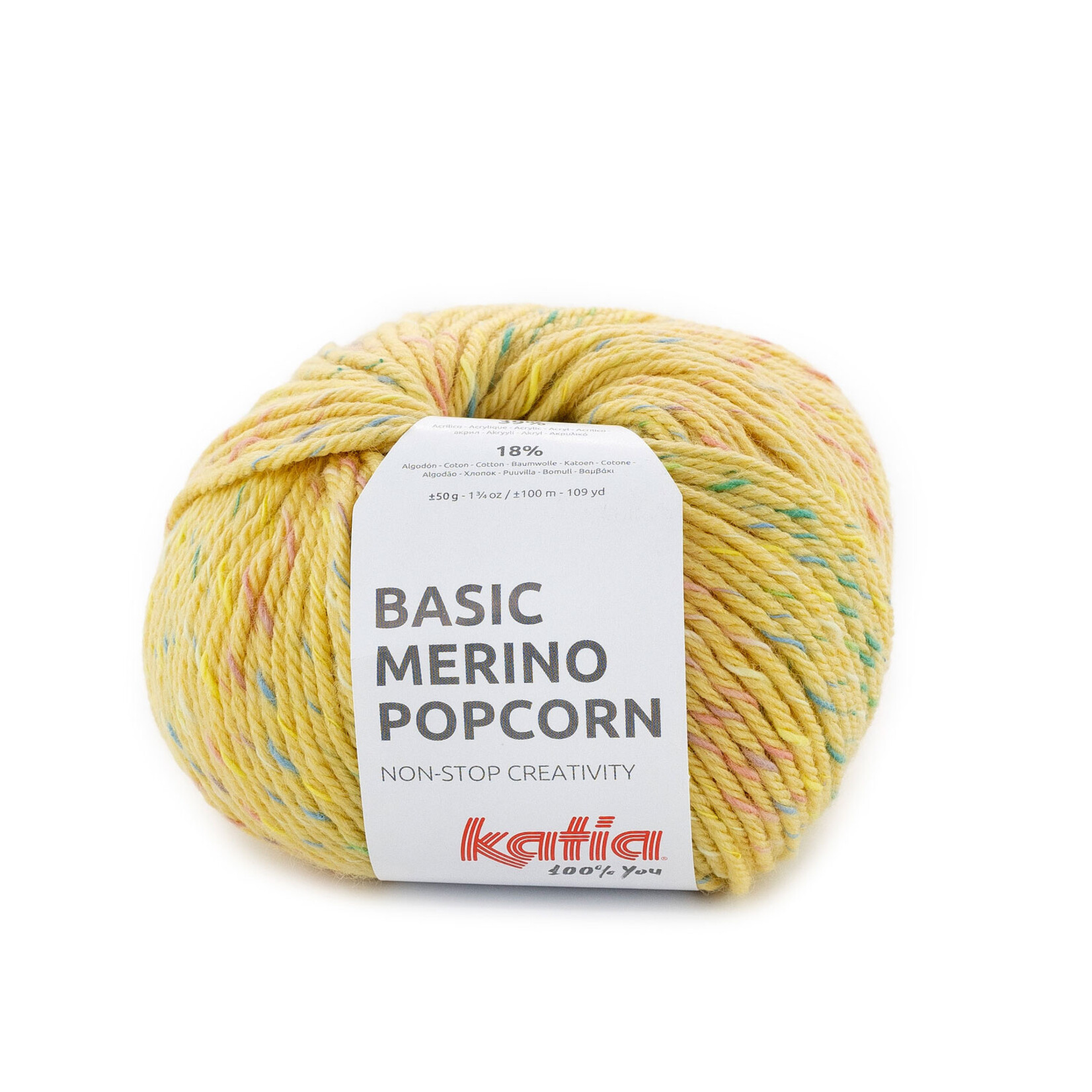 Katia Basic Merino Popcorn 203 Geel-Meerkleurig