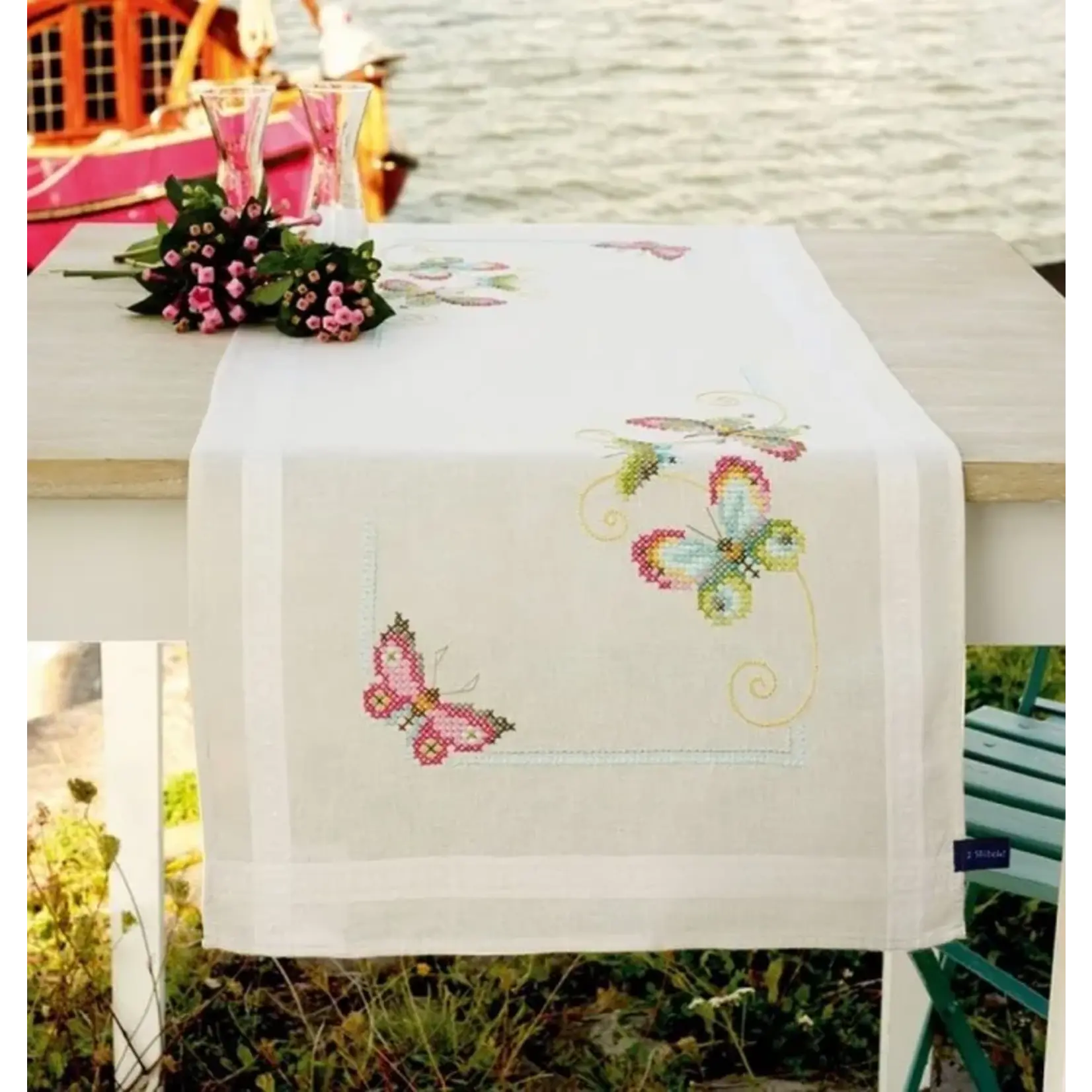 Vervaco Bedrukte tafelloper met ingeweven boord : Vlinders