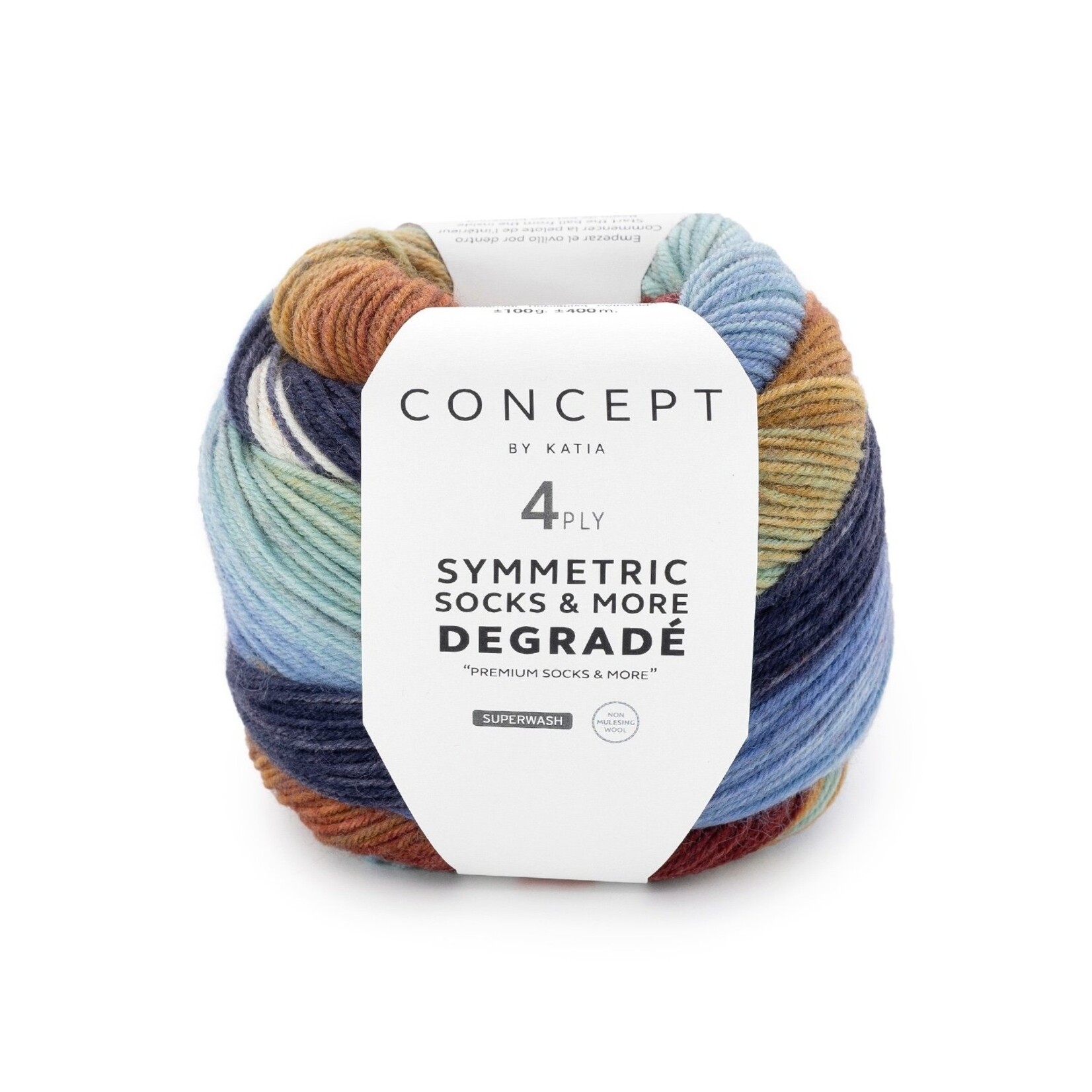 Katia Degradé Symmetric Socks 80 -Blauw-Oker-Wijnrood