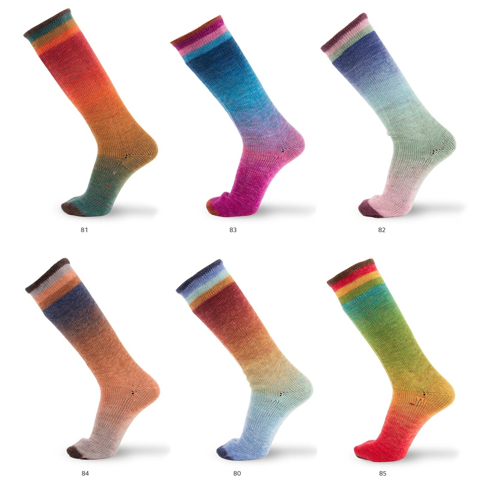 Katia Degradé Symmetric Socks 80 -Blauw-Oker-Wijnrood
