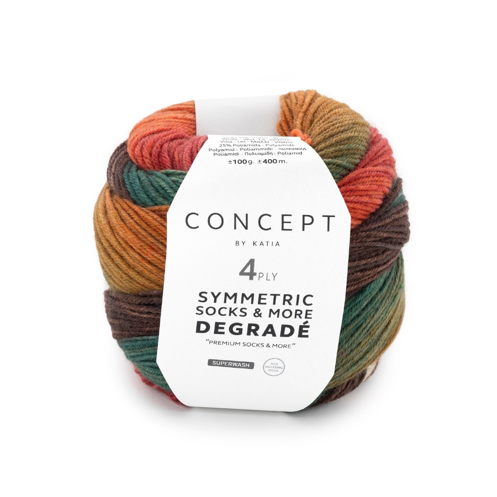 Katia Degradé Symmetric Socks 81 - Groen-Oker-Oranje-Rood