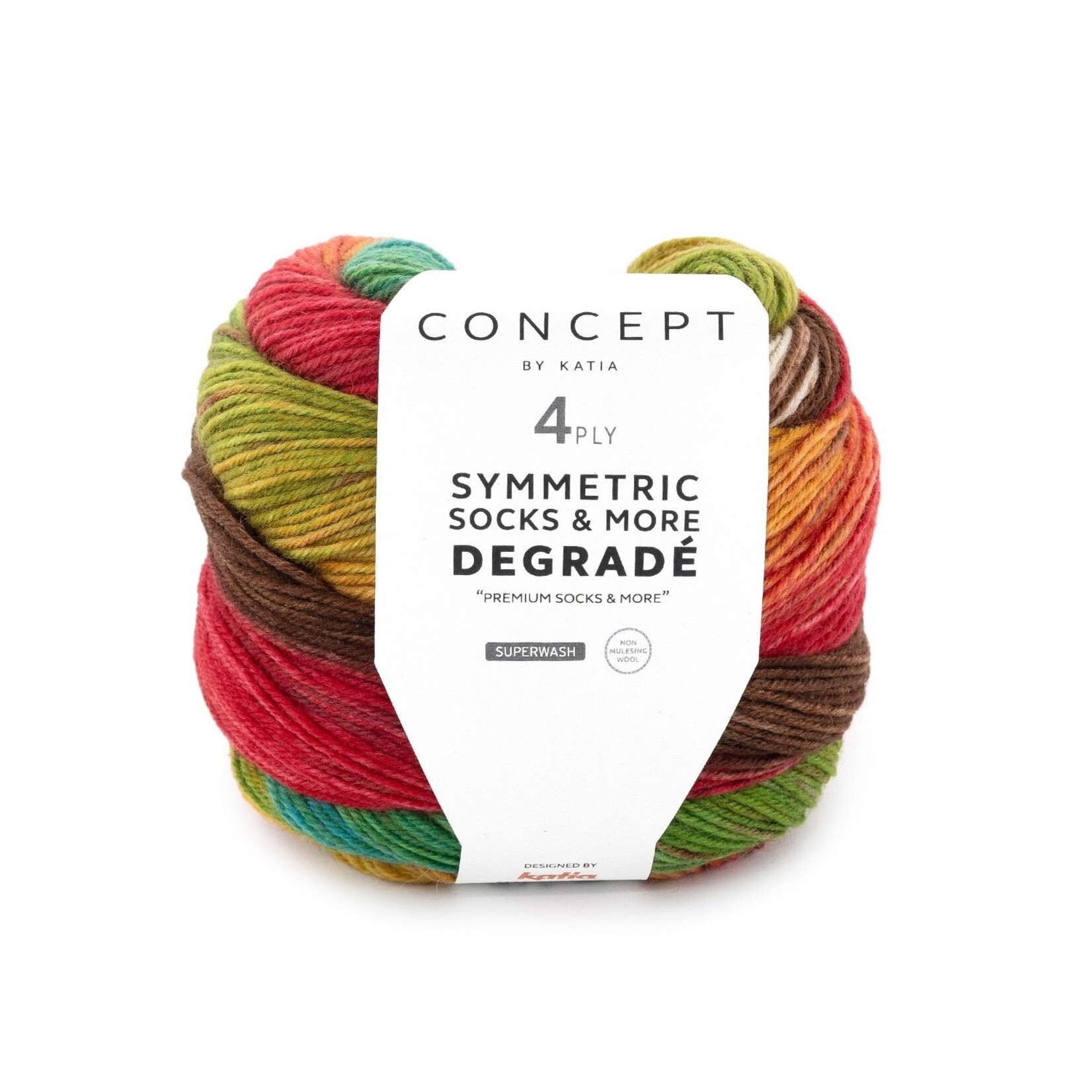Katia Degradé Symmetric Socks 85 - Bruin-Rood-Groen-Blauw-Geel