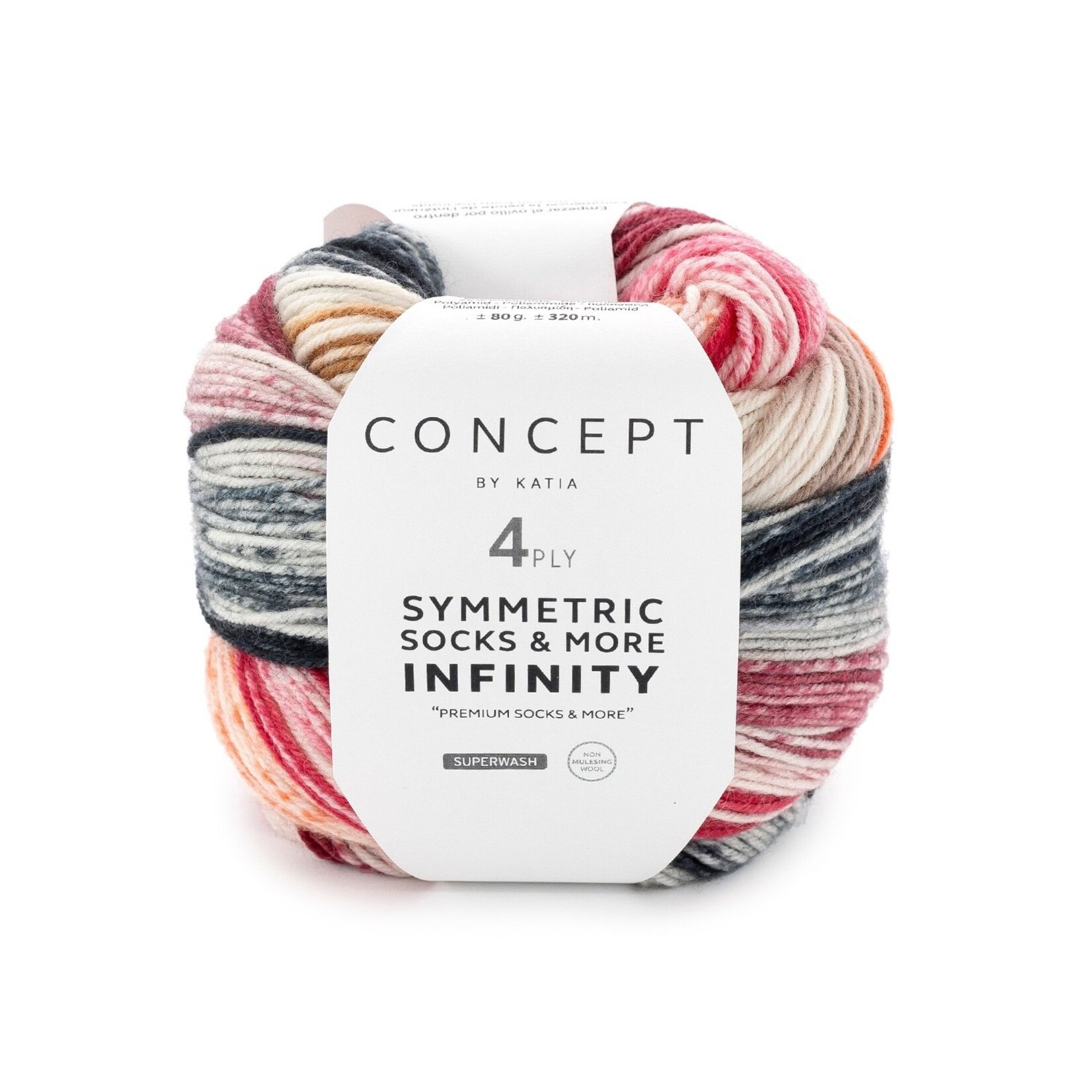 Katia Infinity Symmetric Socks 90 Beige-Oranje-Rood-Zwart