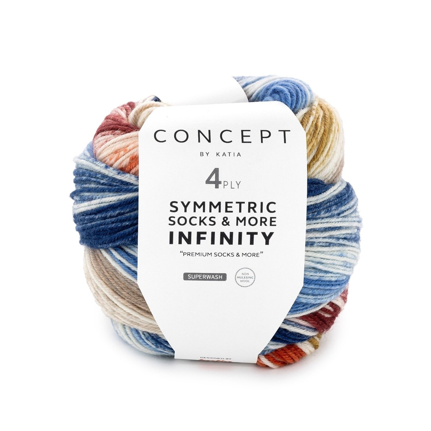 Katia Infinity Symmetric Socks 92 Blauw-Beige-Roestbruin-Wijnrood