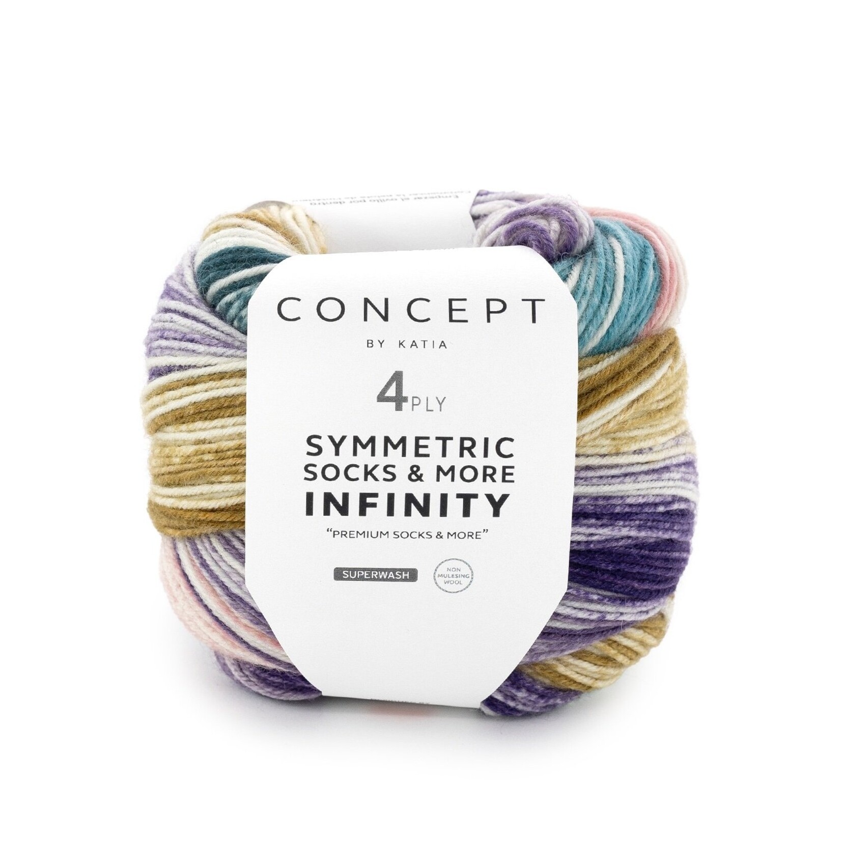 Katia Infinity Symmetric Socks 93 Oker-Paars-Roze-Waterblauw