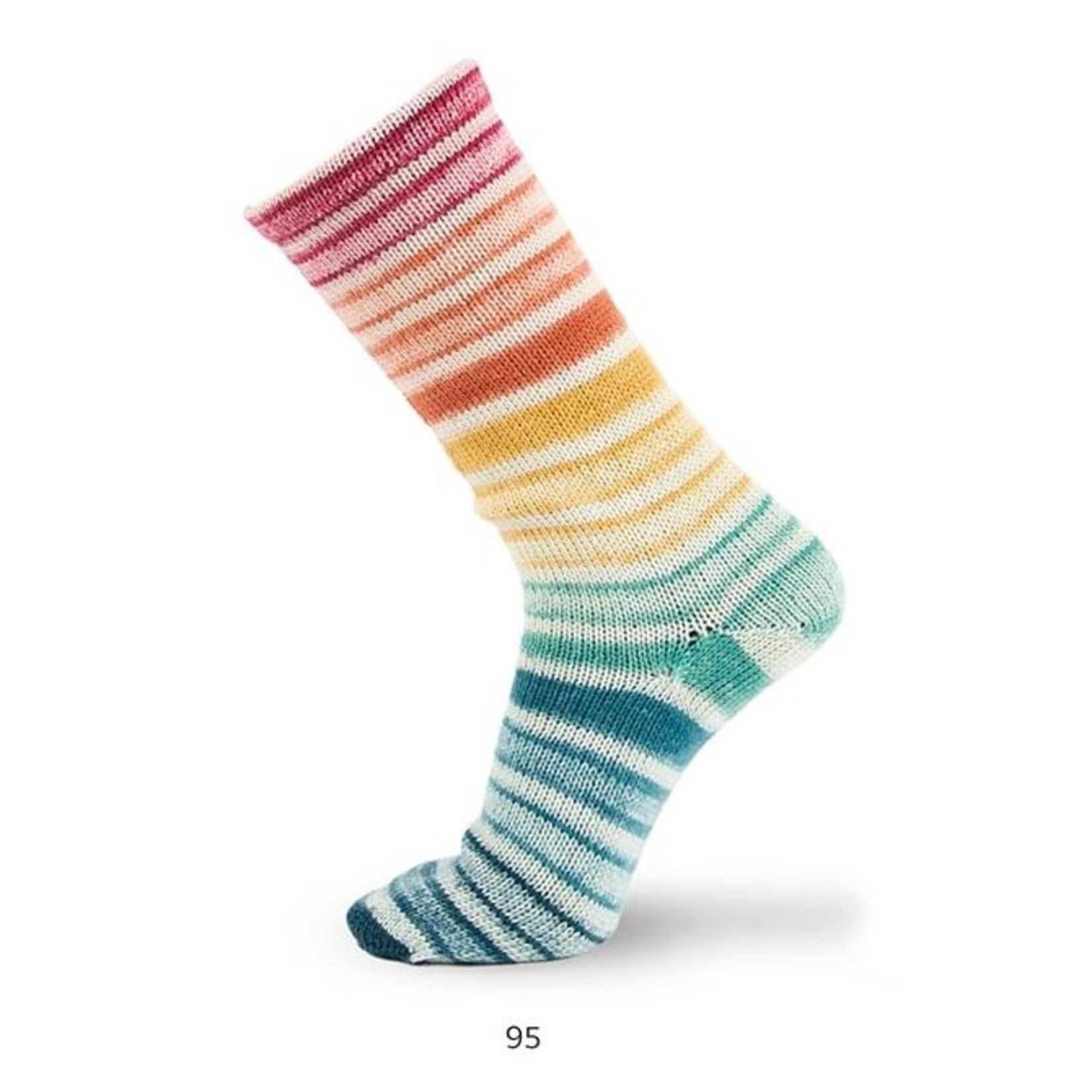 Katia Infinity Symmetric Socks 95 Turquoise-Geel-Roestbruin-Rood