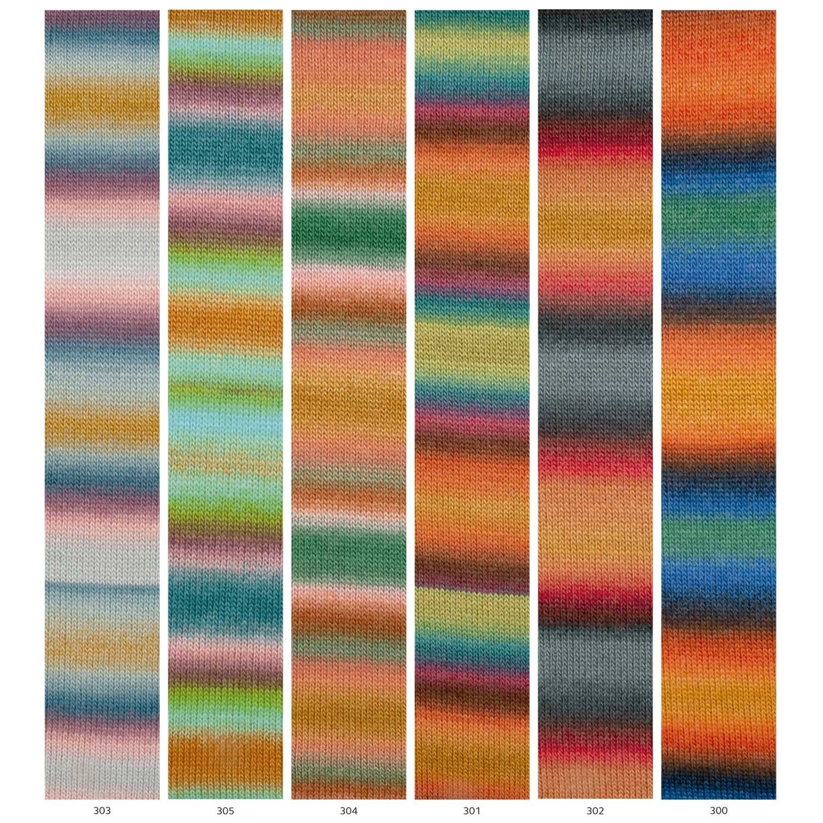 Katia Silky Lace Rainbow 305 Waterblauw-Pistache-Roze