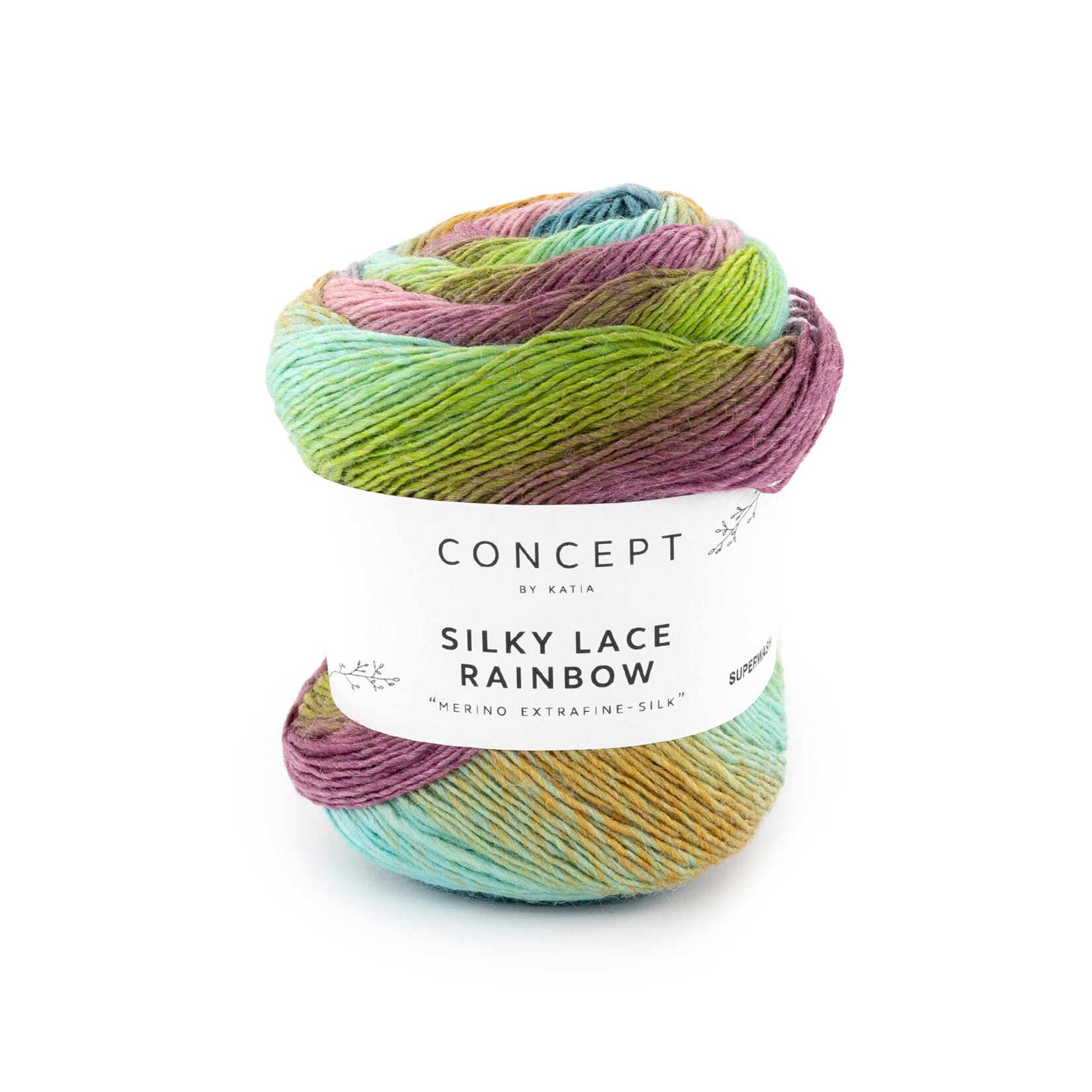 Katia Silky Lace Rainbow 305 Waterblauw-Pistache-Roze