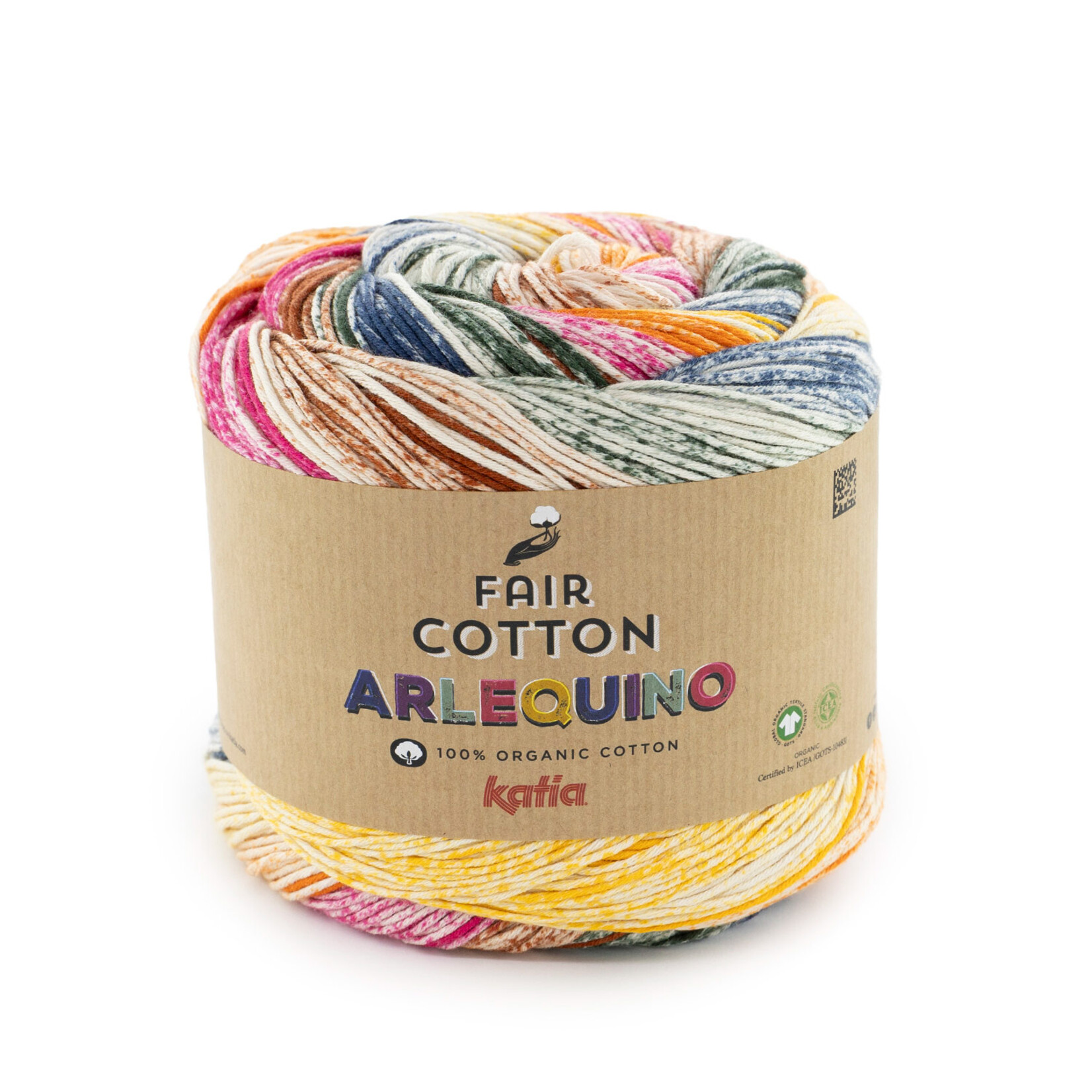Katia Fair Cotton Arlequino 250  Geel-Flesgroen-Donkerblauw-Fuchsia