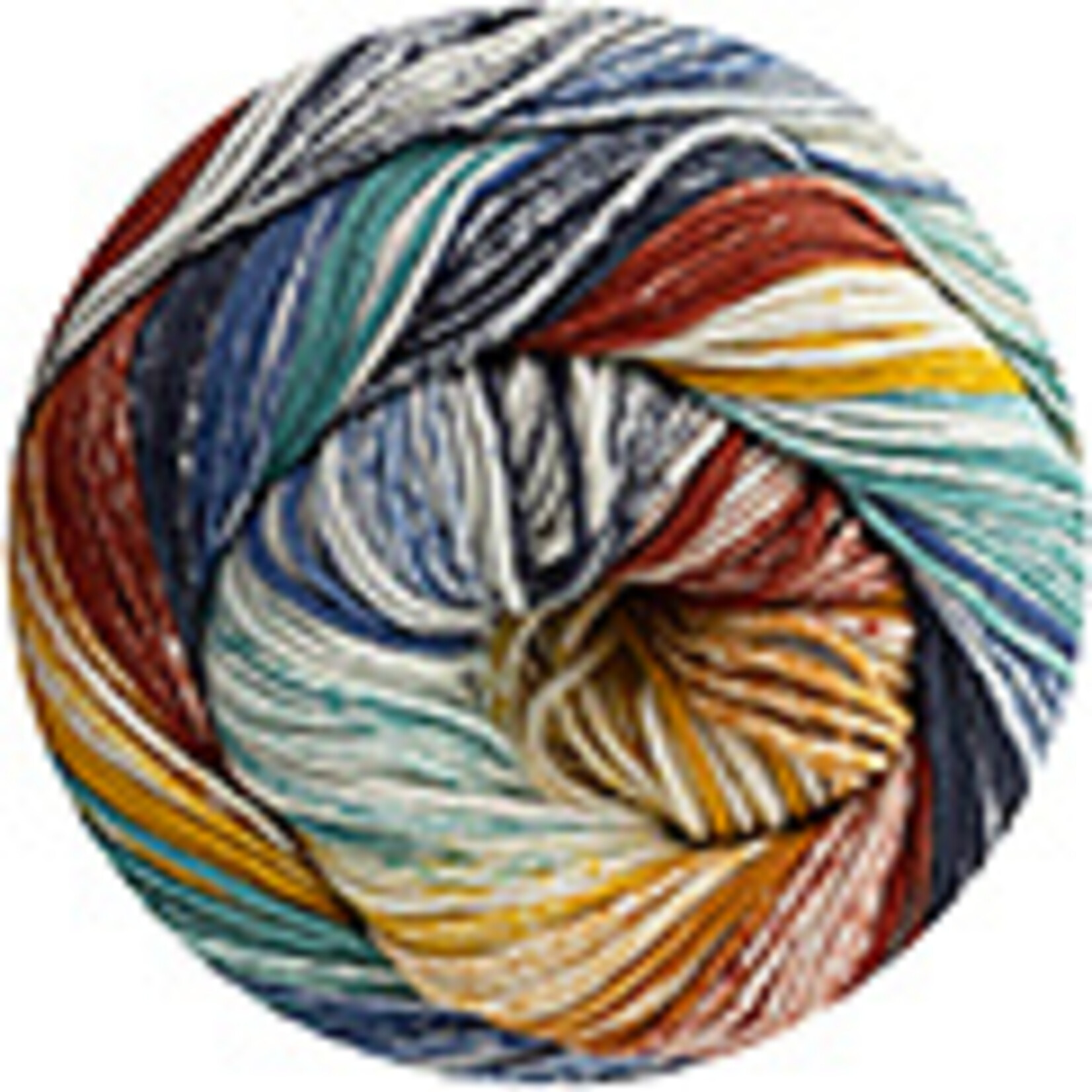 Katia Fair Cotton Arlequino 255 Blauw-Rood-Oker