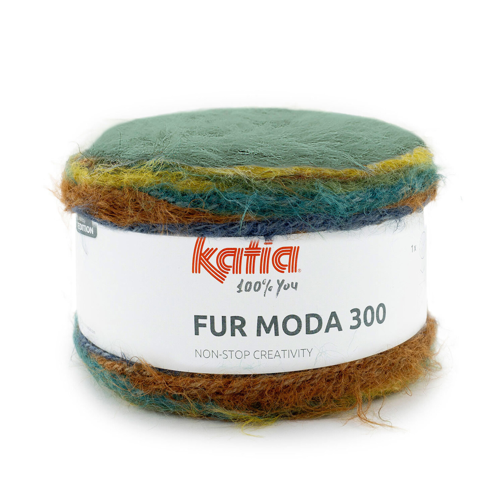 Katia Fur Moda 300 301 - Kaki-Citroengeel-Eendblauw