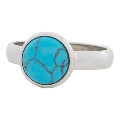 IXXXI JEWELRY RINGEN iXXXi Jewelry Invulring 0.4 cm Staal met een platte zetting met daarin een 10mm Howliet Turquoise stone cabochon Silver