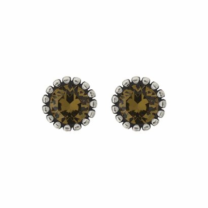 BIBA OORBELLEN Biba Earrings silver with a tulip-shaped ribbed back and a Swarovski stone Khaki