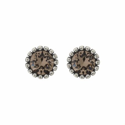 BIBA OORBELLEN Biba Earrings silver with a tulip-shaped ribbed back and a Swarovski stone Greige