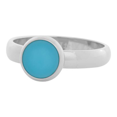 IXXXI JEWELRY RINGEN iXXXi Jewelry Invulring 0.4 cm Staal met een platte zetting met daarin een 8mm Mat Aqua cabochon Silver