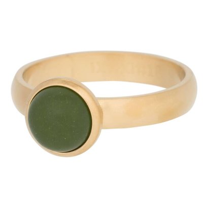 IXXXI JEWELRY RINGEN iXXXi Jewelry Invulring 0.4 cm Mat Staal Gold met een platte zetting met daarin een 8mm Mat Olive cabochon