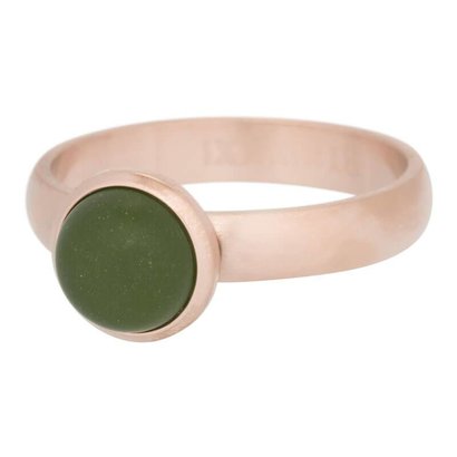 IXXXI JEWELRY RINGEN iXXXi Jewelry Invulring 0.4 cm Mat Staal Rose Gold met een platte zetting met daarin een 8mm Mat Olive cabochon