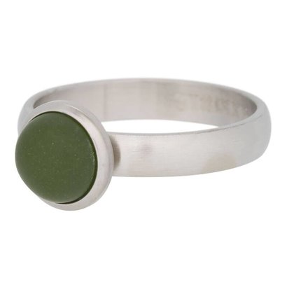 IXXXI JEWELRY RINGEN iXXXi Jewelry Invulring 0.4 cm Mat Staal Silver met een platte zetting met daarin een 8mm Mat Olive cabochon