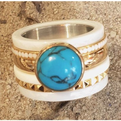 IXXXI JEWELRY RINGEN iXXXi COMBINATIE RING 14mm CERAMIC 1049 TURQUOISE STONE  GOLD