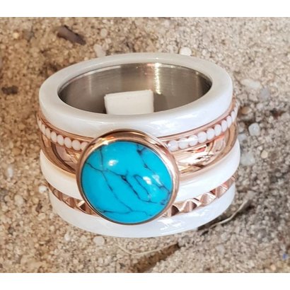 IXXXI JEWELRY RINGEN iXXXi COMBINATIE RING 14mm CERAMIC 1049 TURQUOISE STONE  ROSEGOLD