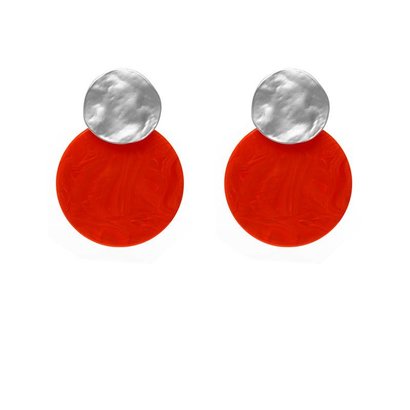 BIBA EXPERIENCE Biba round ear studs Silver with Resin flat round 35mm ORANGE Circle