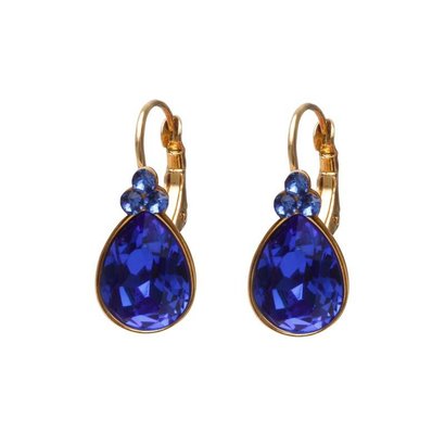 BIBA OORBELLEN Biba teardrop earrings Gold or Silver with Majestic Blue Swarovskisteen