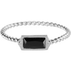 CHARMIN'S Charms ring Turned Silver Steel BLACK CZ Rectangel