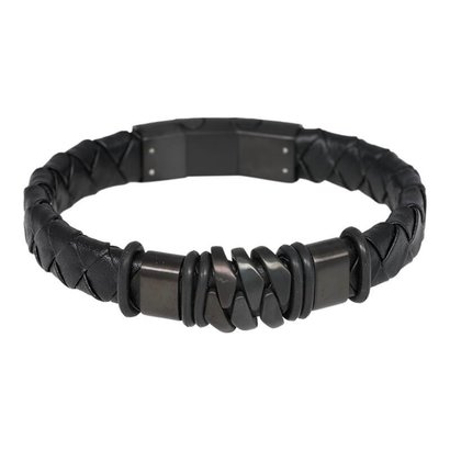 iXXXi JEWELRY MEN iXXXi JEWELRY  LEREN ARMBAND MET STALEN SLUITING ZWART  MODEL JACKSON