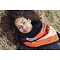 STOLT SJALEN Stollt Scarf KYRSTEN in coral, salmon and brown striped wool and a Black teddy inside