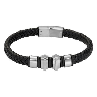 iXXXi JEWELRY MEN iXXXi JEWELRY  LEREN ARMBAND MET STALEN SLUITING ZWART SILVER MODEL DENZEL