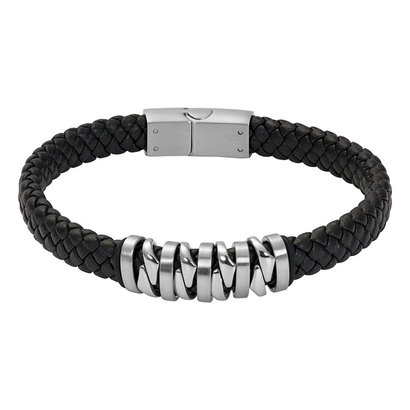 iXXXi JEWELRY MEN iXXXi JEWELRY  LEREN ARMBAND ZWART KEVIN MET STALEN SLUITING