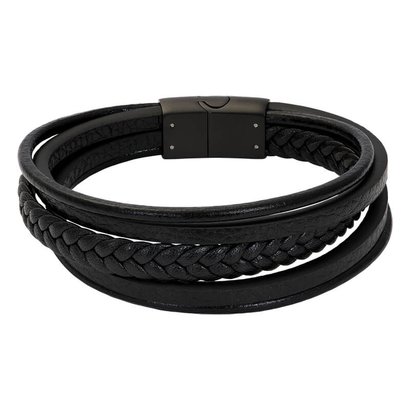 iXXXi JEWELRY MEN iXXXi JEWELRY LEATHER BRACELET WITH STEEL CLOSURE BLACK MODEL JASON