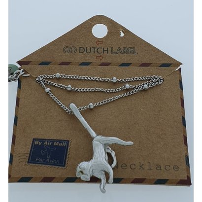 GO-DUTCH LABEL Go Dutch Label Edelstalen Ketting Kort Aapje Zilverkleurig