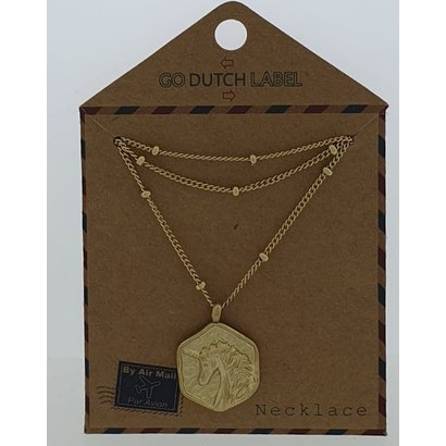 GO-DUTCH LABEL Go Dutch Label Edelstalen Ketting Kort Unicorn Goudkleurig