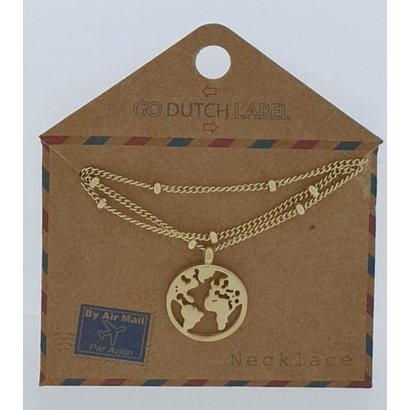 GO-DUTCH LABEL Go Dutch Label Edelstalen Ketting Kort met hangertje World Goudkleurig