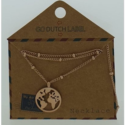 GO-DUTCH LABEL Go Dutch Label Kettinkje met hangertje World Rosegoudkleurig