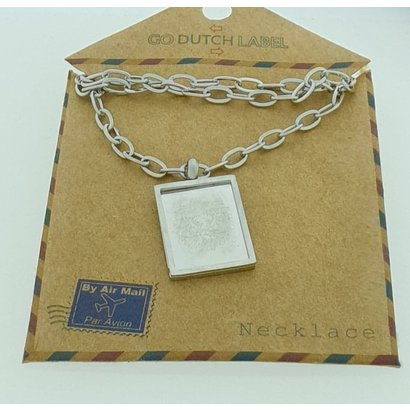 GO-DUTCH LABEL Go Dutch Label Edelstalen Ketting Kort met rechthoekig hangertje Leeuw Zilverkleurig