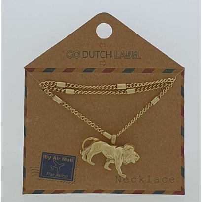 GO-DUTCH LABEL Go Dutch Label Edelstalen Ketting Kort met hangertje Leeuw Goudkleurig