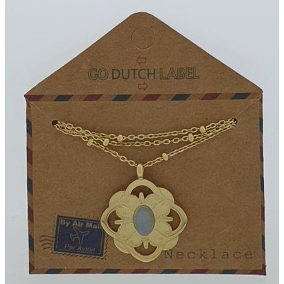 GO-DUTCH LABEL Go Dutch Label Edelstalen Ketting Kort met hangertje Barok Goudkleurig met een klein natuursteentje