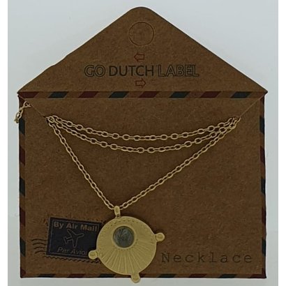 GO-DUTCH LABEL Go Dutch Label Edelstalen Ketting Kort met hangertje met een klein steentje Goudkleurig met een klein natuursteentje