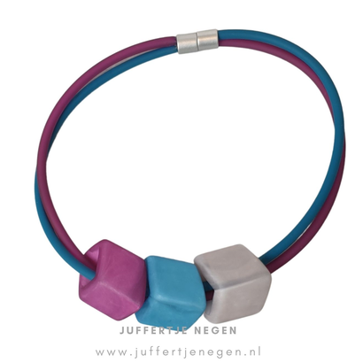 CUBE COLLECTION CUBE NECKLACE 2 lines Purple Petrol with 3 Cubes