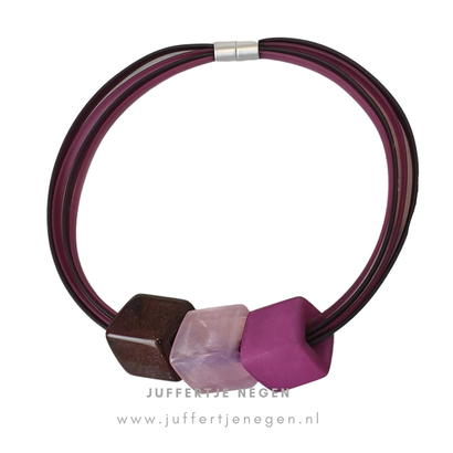 CUBE COLLECTION CUBE KETTING Royal 5  lijns Aubergine Old Pink met 3 Cubes